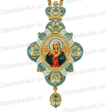 Панагия латунная в позолоте с принтом, вставками, эмалью и цепью