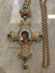 Крест наперсный латунный в позолоте с принтом и цепью
