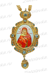 Панагия серебряная в позолоте c натуральными камнями с цепью